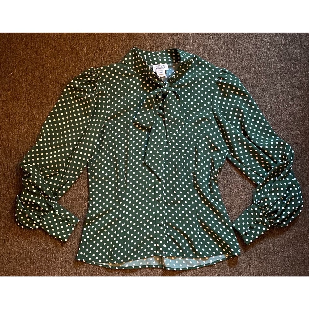 Green Polka Dot Neck Tie Blouse